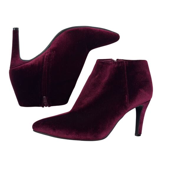Old Navy Pointed Toe Sexy Chic Wine Red Velvet Heeled Booties Women's Size 7 - Picture 6 of 9